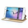 Кожаный чехол книжка UFO для Samsung Galaxy S6 / G920 с окошком, подставкой и разъемами под карточки (золотой)