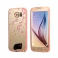 Прозрачный чехол для Samsung Galaxy S6 / G920 с розовой рамкой бампером, цветами и котом