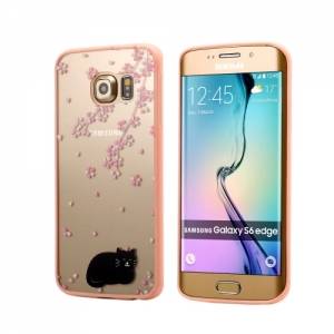 Купить прозрачный чехол для Samsung Galaxy S6 Edge / G925 с розовой рамкой бампером, цветами и котом с доставкой и скидками