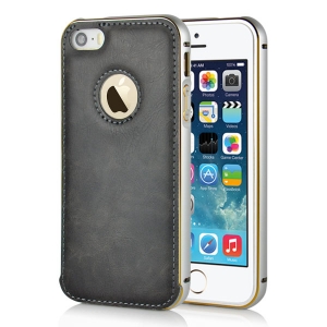 Купить чехол для iPhone SE / 5S / 5 с алюминиевой рамкой бампером и кожаной накладкой слайдером