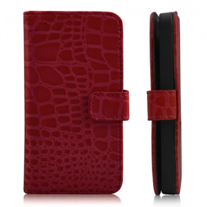Купить кожаный чехол книжка с горизонтальным флипом для iPhone 5 / 5S под крокодила (красный) в интернет магазине 