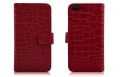 Кожаный чехол книжка с горизонтальным флипом для iPhone 5 / 5S под крокодила (красный)