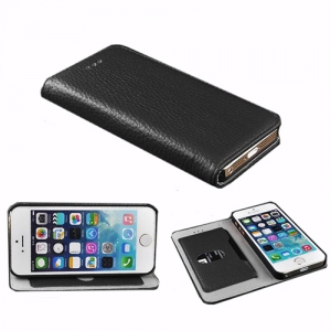 Купить кожаный чехол книжка Lychee Grain для iPhone 5 / 5S с подставкой и разъемом под карточки
