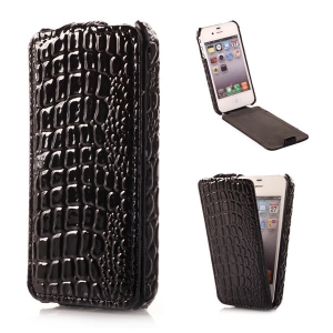 Купить кожаный чехол Alligator с вертикальным флипом для iPhone 4/4S с фактурой под крокодила (черный)