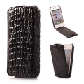 Кожаный чехол Alligator с вертикальным флипом для iPhone 4/4S с фактурой под крокодила (черный)