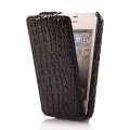 Кожаный чехол Alligator с вертикальным флипом для iPhone 4/4S с фактурой под крокодила (черный)