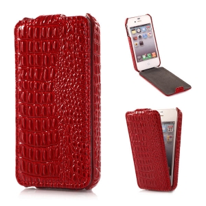 Купить кожаный чехол Alligator с вертикальным флипом для iPhone 4/4S с фактурой под крокодила (красный)