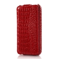 Кожаный чехол Alligator с вертикальным флипом для iPhone 4/4S с фактурой под крокодила (красный)