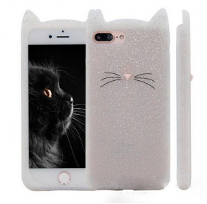 Купить 3D чехол с ушками для iPhone 6/6S "Котенок с усами" (Glitter White)
