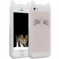 3D чехол с ушками для iPhone 6/6S "Котенок с усами" (Glitter White)