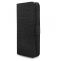 Кожаный чехол книжка с горизонтальным флипом для iPhone SE / 5S / 5 под крокодила (черный)