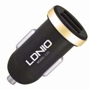 Купить автозарядку с 2 USB портами LDNIO 2100 mA Black/Gold (DL-C22)