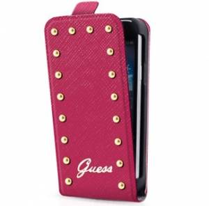 Купить кожаный чехол Guess для Samsung Galaxy S5 Mini Studded Flip Pink с флипом блокнот (розовый) GUFLS5MSAP онлайн online интернет-магазин