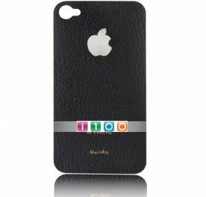 Кожаная наклейка на iPhone 4 iMat II на заднюю панель (черная) + Прозрачная пленка на экран в комплекте!