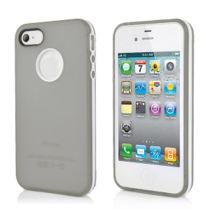 Купить гелевый чехол накладка для iPhone 4 / 4S с рамкой бампером и отверстием под логотип (черный) в интернет магазине