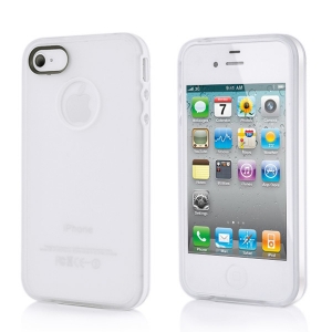 Купить гелевый чехол накладка для iPhone 4 / 4S с рамкой бампером и отверстием под логотип (белый) в интернет магазине