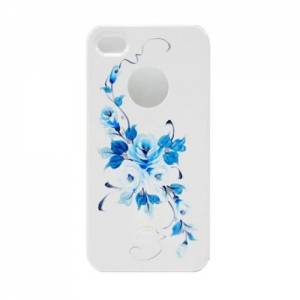 Купить чехол накладку iCover для iPhone 4/4S Hand Printing Vintage Rose White/Blue (IP4-HP/W-VR/BL) голубые цветы со стебельком на белом фоне