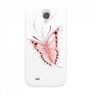 Купить чехол накладку iCover для Samsung Galaxy S4 Hand Printing Happy Butterfly White (GS4-HP/W-HB) розовая бабочка на белом фоне