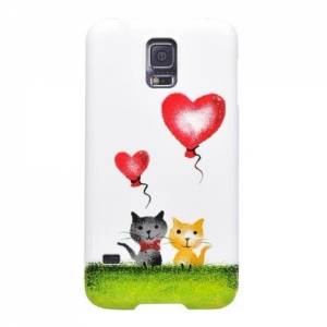 Купить чехол накладку iCover для Samsung Galaxy S5 Cats Hand Printing 03 (GS5-HP/W-C03) два котенка с шариками и сердечками