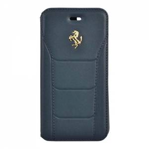 Купить кожаный чехол книжка Ferrari для iPhone 7 / 8 488 (Gold) Booktype Leather Blue, FESEGFLBKP7BL