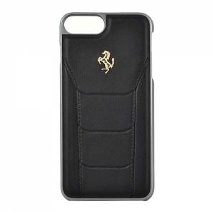 Купить кожаный чехол накладку Ferrari для iPhone 7 Plus / 7+ / 8 Plus / 8+ 488 (Gold) Hard Leather Black, FESEGHCP7LBK