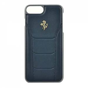 Купить кожаный чехол накладку Ferrari для iPhone 7 Plus / 7+ / 8 Plus / 8+ 488 (Gold) Hard Leather Blue, FESEGHCP7LBL