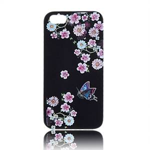 Купить чехол накладка iPsky со стразами для iPhone 5 / 5S цветы с бабочкой на черном фоне 3D эффект в интернет магазине