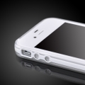 Гелевый чехол накладка для iPhone 4 / 4S с рамкой бампером и отверстием под логотип (белый)