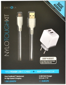Купить сетевой адаптер EnergEA Ampcharge, 2 USB + кабель Type-C, White 3.4A (ADU34-NTK-CEU)