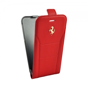 Купить кожаный чехол с флипом для iPhone 7 / 8 Ferrari 488 (Gold) Flip Leather, Red (FESEGFLP7RE)
