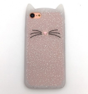 Купить 3D чехол с ушками для iPhone 7 / 8 "Котенок с усами" (White)
