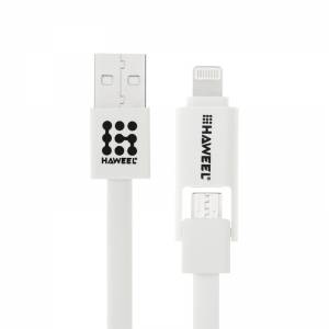 Купить USB кабель Haweel 2 в 1 универсальный (8 Pin & Micro USB) 1 метр (белый)