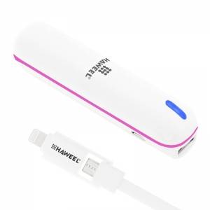 Купить внешний аккумулятор Haweel 2600 mAh с кабелем 8 pin + micro USB 2в1 (белый с розовым кантом)