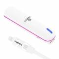 Внешний аккумулятор Haweel 2600 mAh с кабелем 8 pin + micro USB 2в1 (белый с розовым кантом)