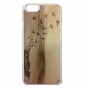 Купить деревянный чехол WScase для iPhone 6 / 6S (светлое дерево), с пером и птицами