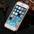 Гелевый чехол со стразами для iPhone 5 / 5S / SE с 3D павлином (Gold)