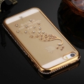 Гелевый чехол со стразами для iPhone 5 / 5S / SE с 3D павлином (Gold)