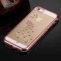 Гелевый чехол со стразами для iPhone 5 / 5S / SE с 3D павлином Peacock (Pink Gold)