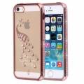 Гелевый чехол со стразами для iPhone 5 / 5S / SE с 3D павлином Peacock (Pink Gold)