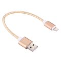 Короткий USB кабель 8 pin плетеный с мет. креплением 20 см. (Gold)