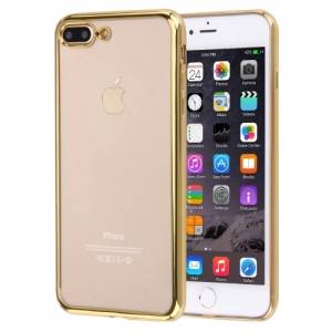 Купить прозрачный гелевый чехол для iPhone 7 Plus / 8 Plus с рамкой (Gold)