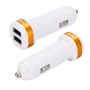 Купить автозарядку с 2 USB портами LDNIO 2100 mA White/Gold (DL-C21-2)