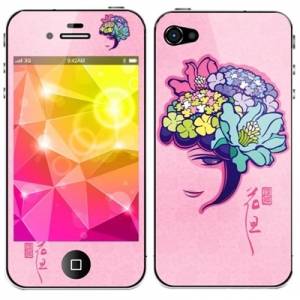 Купить наклейка розовая с цветами для iPhone 4 / 4S на стекло и на заднюю панель комплект (Front+Back) в интернет магазине