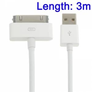Купить длинный USB кабель 30 pin 3 метра (белый) для iPhone, iPod и iPad