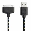 USB кабель 30 pin в тканевой оплетке для iPhone 4/4S, iPhone 3GS/3G, iPad 3 / iPad 2 / iPad и др. (1 метр - черный)