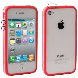 Купить гелевый чехол бампер для iPhone 4 / 4S с пластиковой прозрачной вставкой и кнопками (красный) в интернет магазине