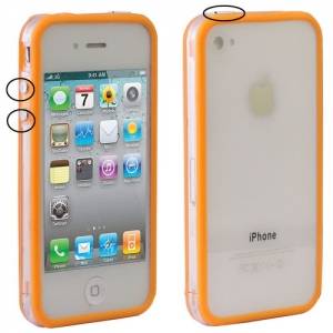 Купить гелевый чехол бампер для iPhone 4 / 4S с пластиковой прозрачной вставкой и кнопками (оранжевый) в интернет магазине