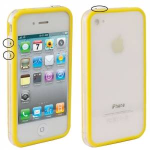 Купить гелевый чехол бампер для iPhone 4 / 4S с пластиковой прозрачной вставкой и кнопками (желтый) в интернет магазине