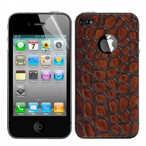 Купить кожаная наклейка для iPhone 4 / 4S с пленкой в комплекте (коричневая) в интернет магазине
