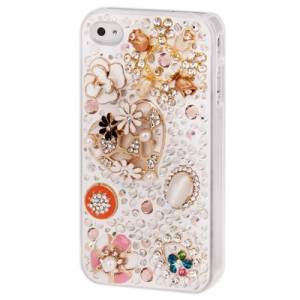 Купить роскошный чехол накладка со стразами и жемчугом для iPhone 4 / 4S Heart Style (ручная работа) в интернет магазине